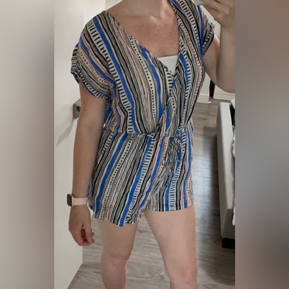 Patrons of Peace Pants - Patrons of Peace Vertical Striped Short Sleeve Romper Red/ Blue/ White/Black